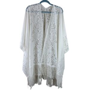 Just B Lace Open Front Kimono‎ with Fringe One Size